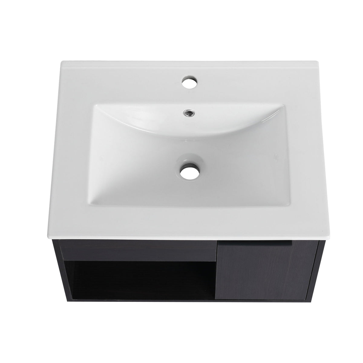 Wall Mounted Floating Bathroom Vanity with Open Shelf & Soft Close Door - Dark Brown