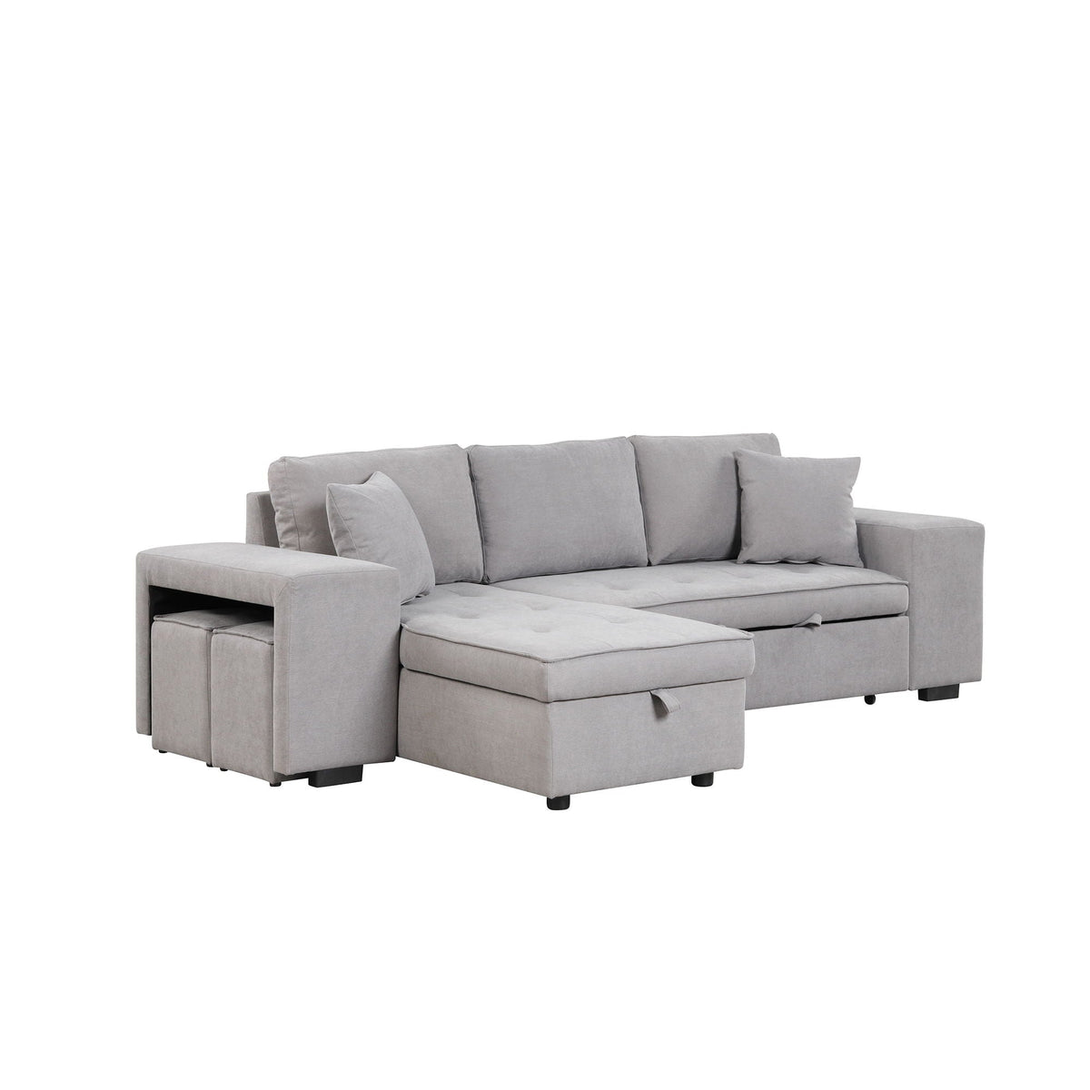 Reversible L-Shape Sleeper Sectional Sofa with Storage Chaise and 2 Stools - Multiple Colors