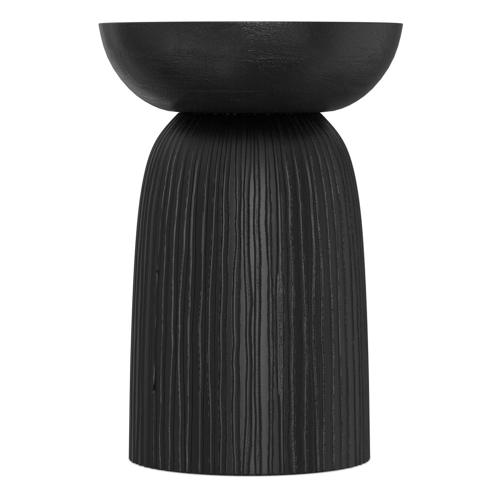 Black Mango Wood Accent Table with Vertical Line Design - Black