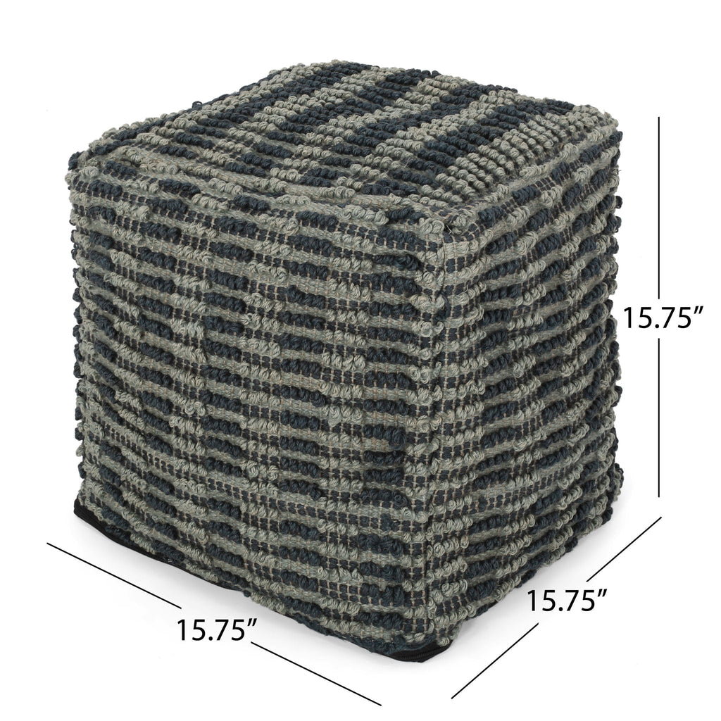 Teal Blue Fabric Square Pouf Ottoman with Polystyrene Bead Fill - 16"