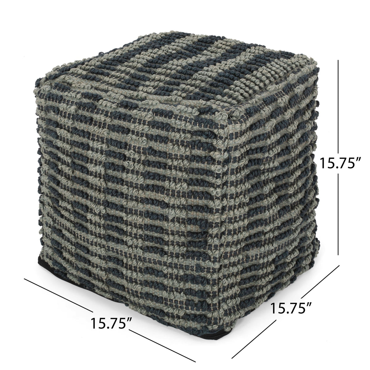 Teal Blue Fabric Square Pouf Ottoman with Polystyrene Bead Fill - 16"