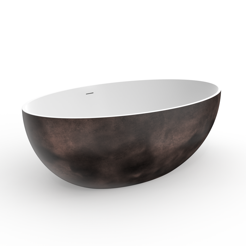 67 Inch Freestanding Solid Surface Soaking Bathtub with Matte Finish - White+Walnut or Black