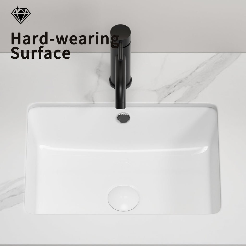 Modern Ceramic Undermount Bathroom Sink with Overflow - White