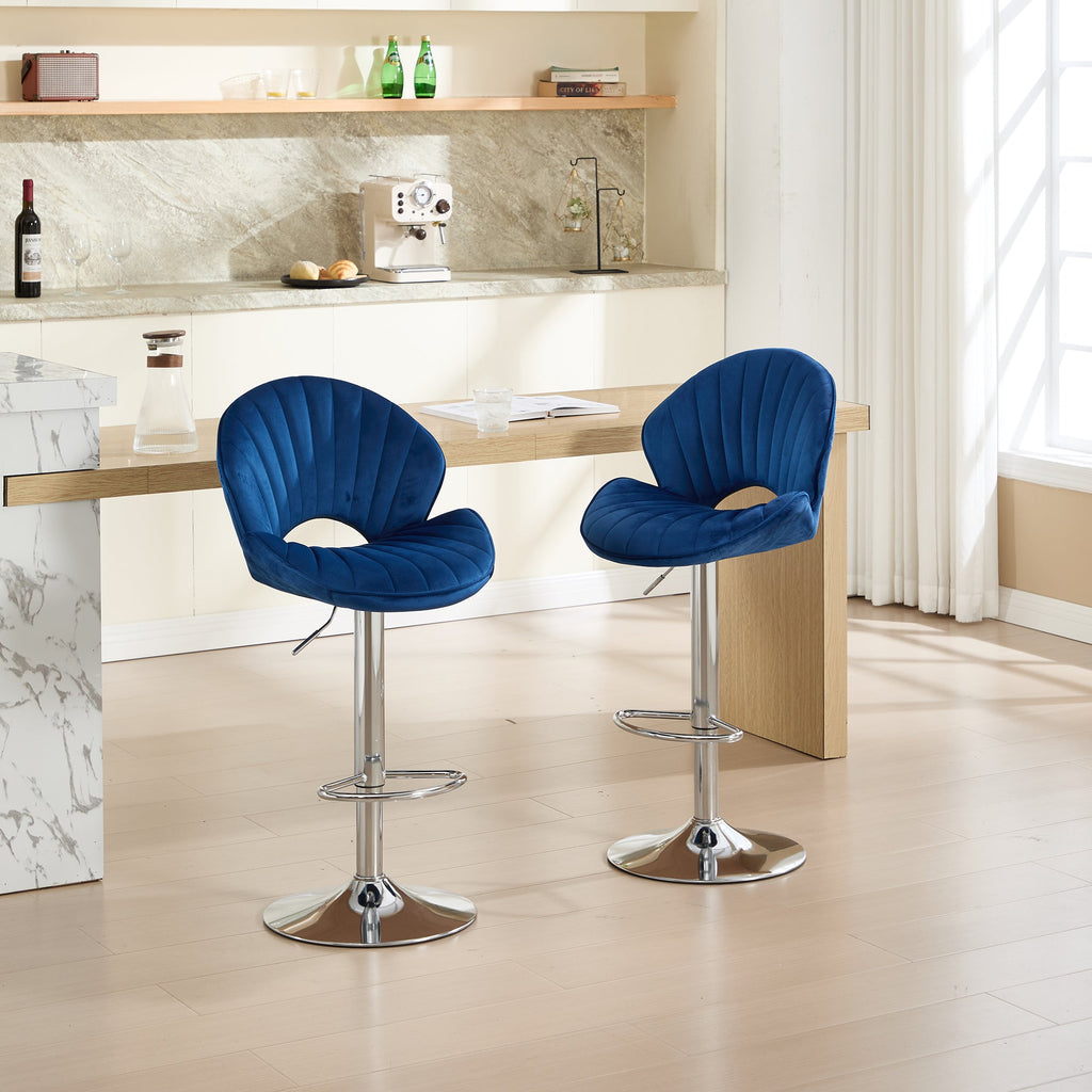 Adjustable Bar Stools Set of 2 with Back and Footrest - Navy