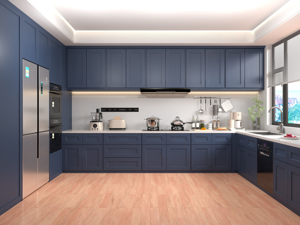 Shaker RTA 33" Kitchen Sink Base Cabinet with Double Doors - Navy Blue