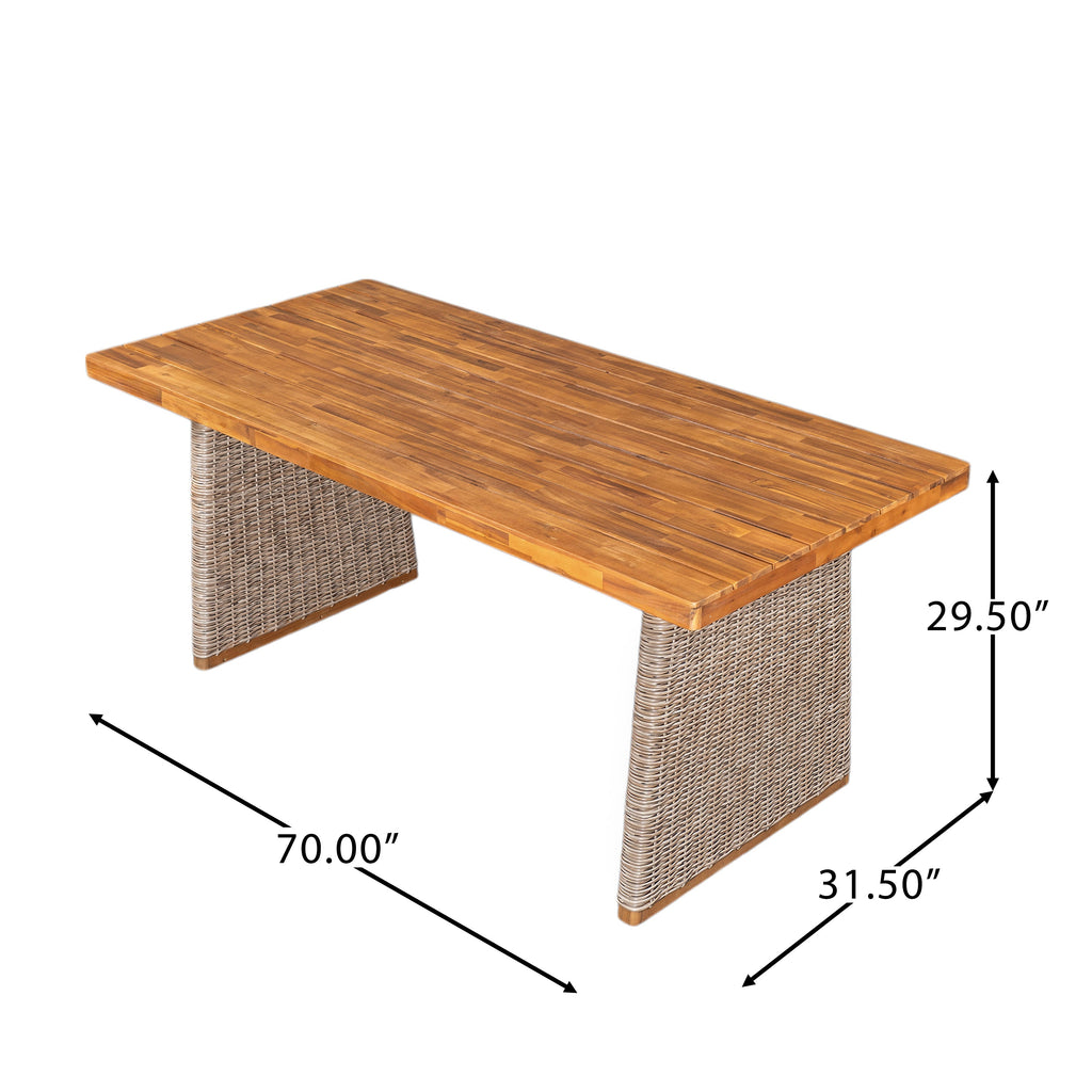 Outdoor 3 Piece Acacia Wood Dining Set with Handwoven Rattan Legs - Brown or Grey