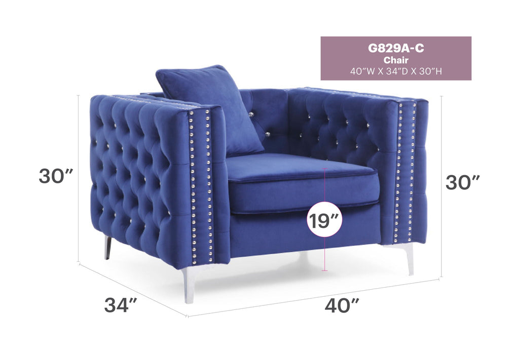 Tufted Design Arm Chair with Faux Diamond Buttons - Black or Blue