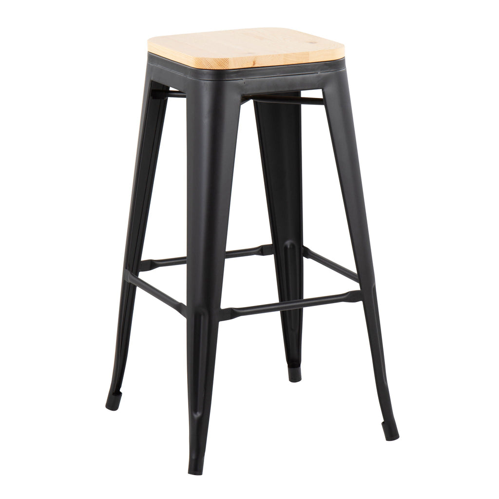 Contemporary Barstool Set of 2 with Stackable Design - Black or White