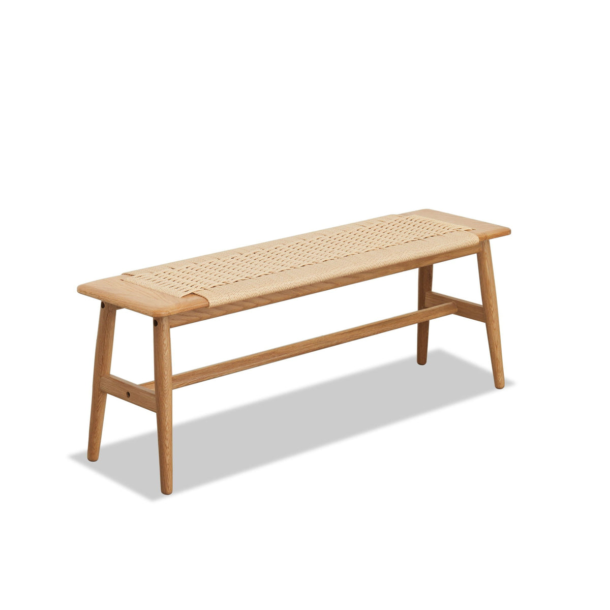 Woven Design Dining Bench with Cane Seat - Natural Oak