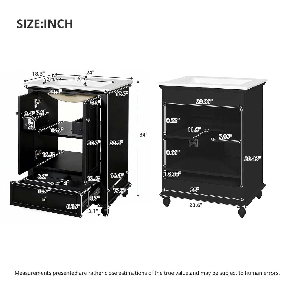Modern Bathroom Vanity With Sink, Cabinet, And Drawers