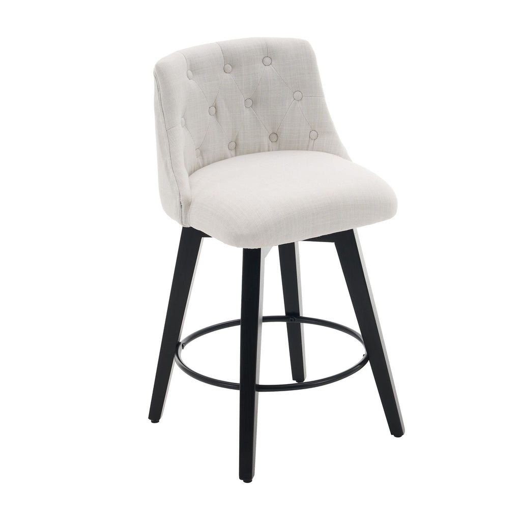 Swivel Bar Stools with Button Tufted Back - White