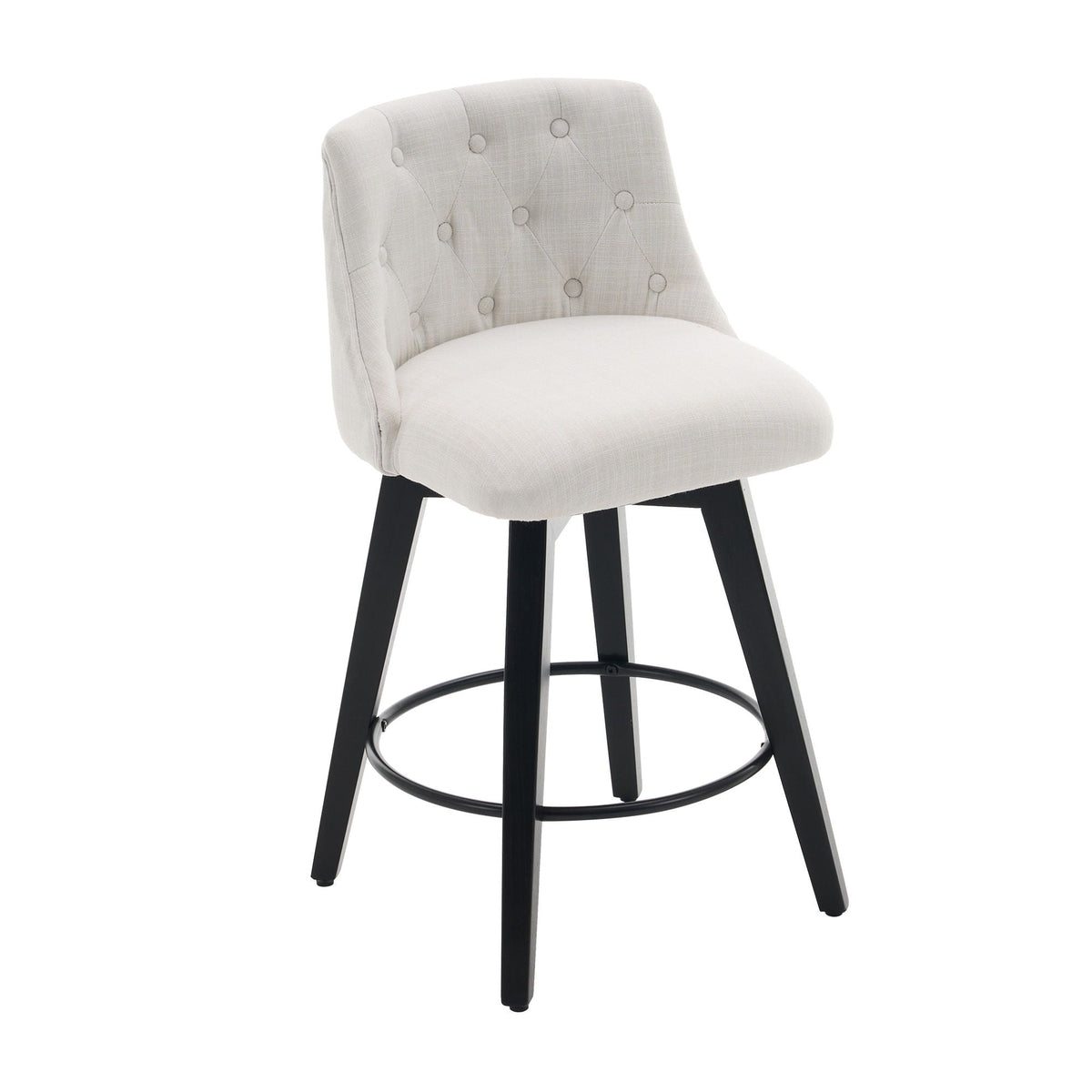 Swivel Bar Stools with Button Tufted Back - White