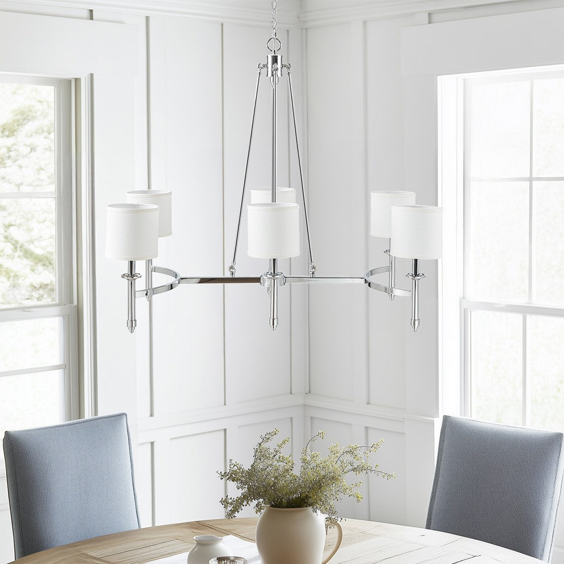 6-Light Chandelier with Fabric Drum Shades - Iron & Polyester