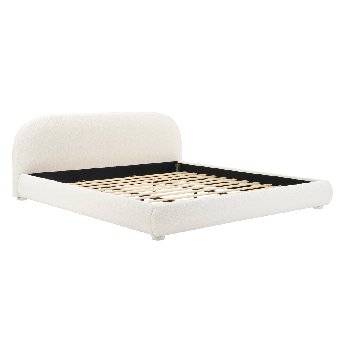Cream Style Fabric Upholstered King Bed with Curved Headboard - Cream
