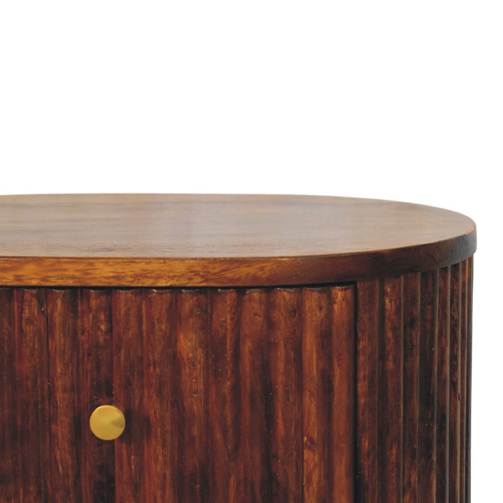 Solid Wood Curved Fluted Nightstand with Three Drawers - Chestnut
