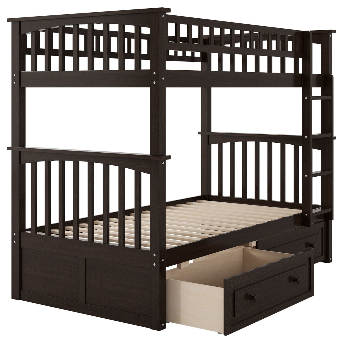 Convertible Bunk Bed With Drawers - Solid Wood with Storage - White, Dark Brown or Dark Gray
