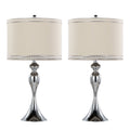 Contemporary Table Lamp Set with Chrome Finish and Cream Shades