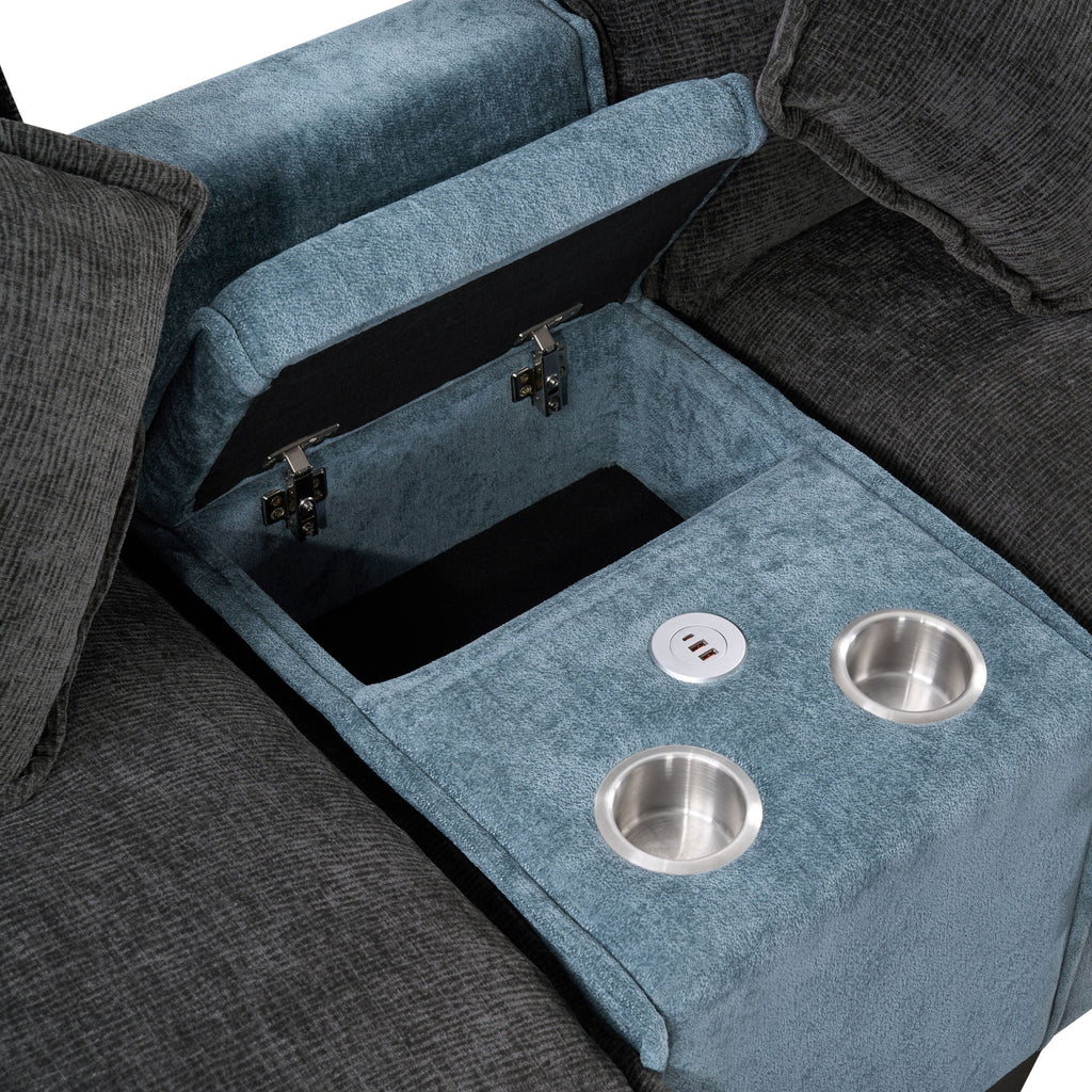 Sectional Sofa With Storage and Removable Ottomans - Gray / Light Blue