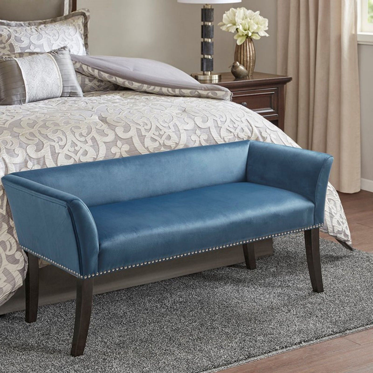 Welburn Upholstered Bench with Low Back and Flared Arms - Blue, Light Blue, or Beige