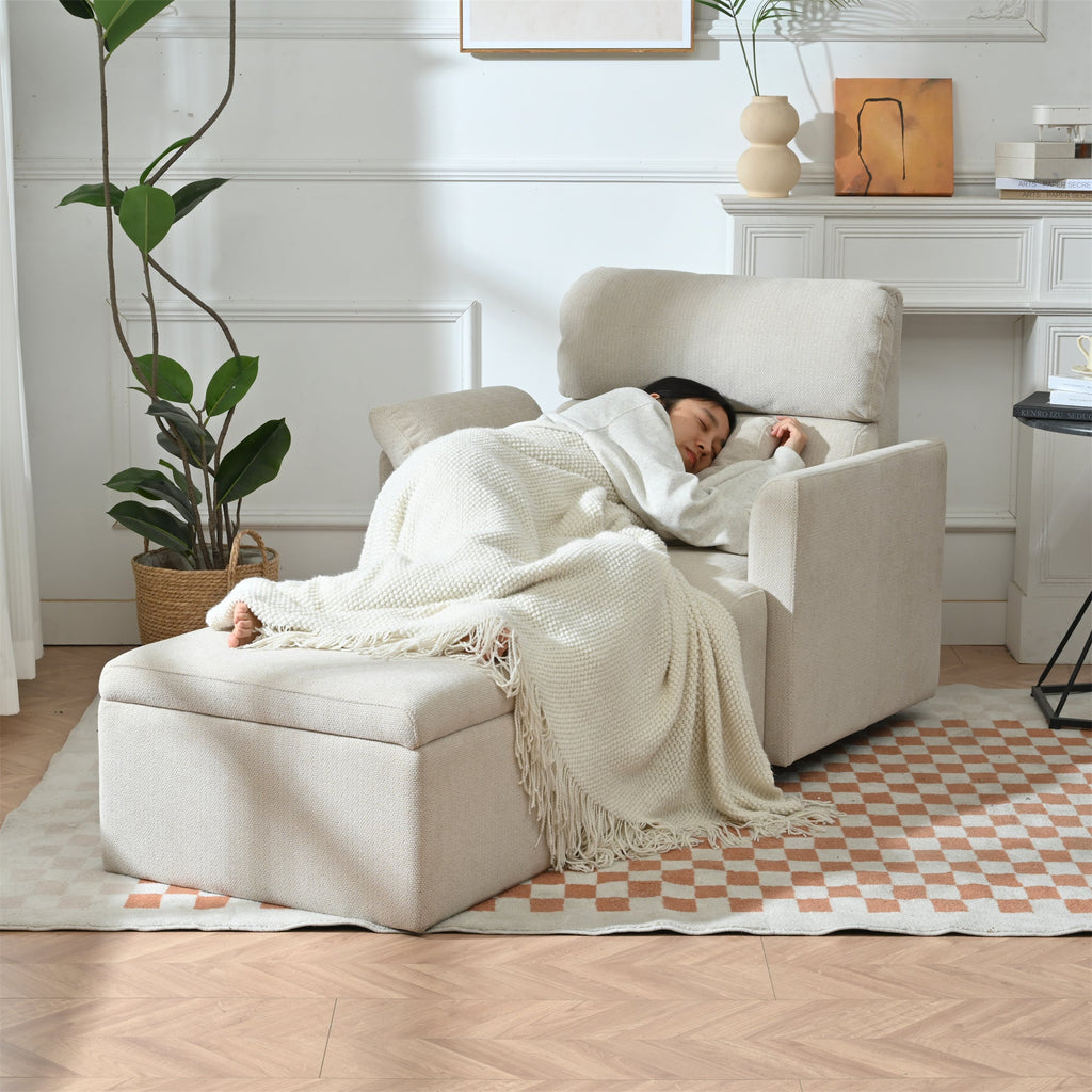 Oversized Chair with Storage Ottoman with Solid Wood Frame - Snowflake Velvet