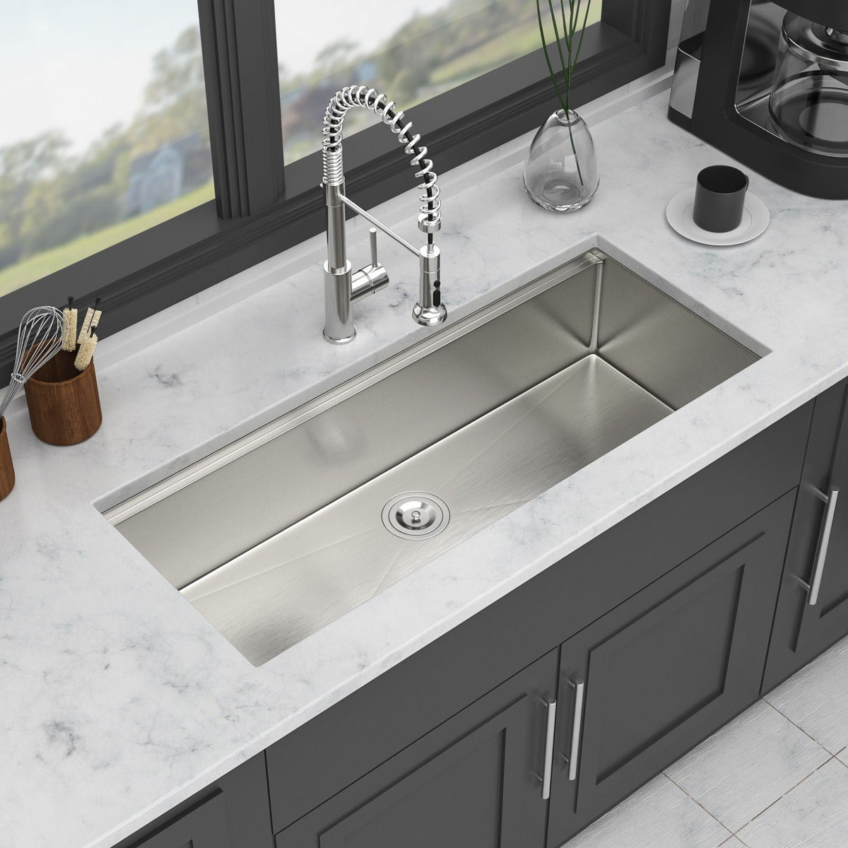 Gray Stainless Steel Undermount Workstation Kitchen Sink with Soundproofing - Single Bowl
