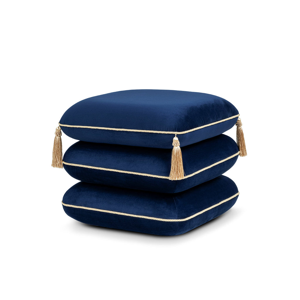 Squared Velvet Ottoman with Bullion Fringe - Green