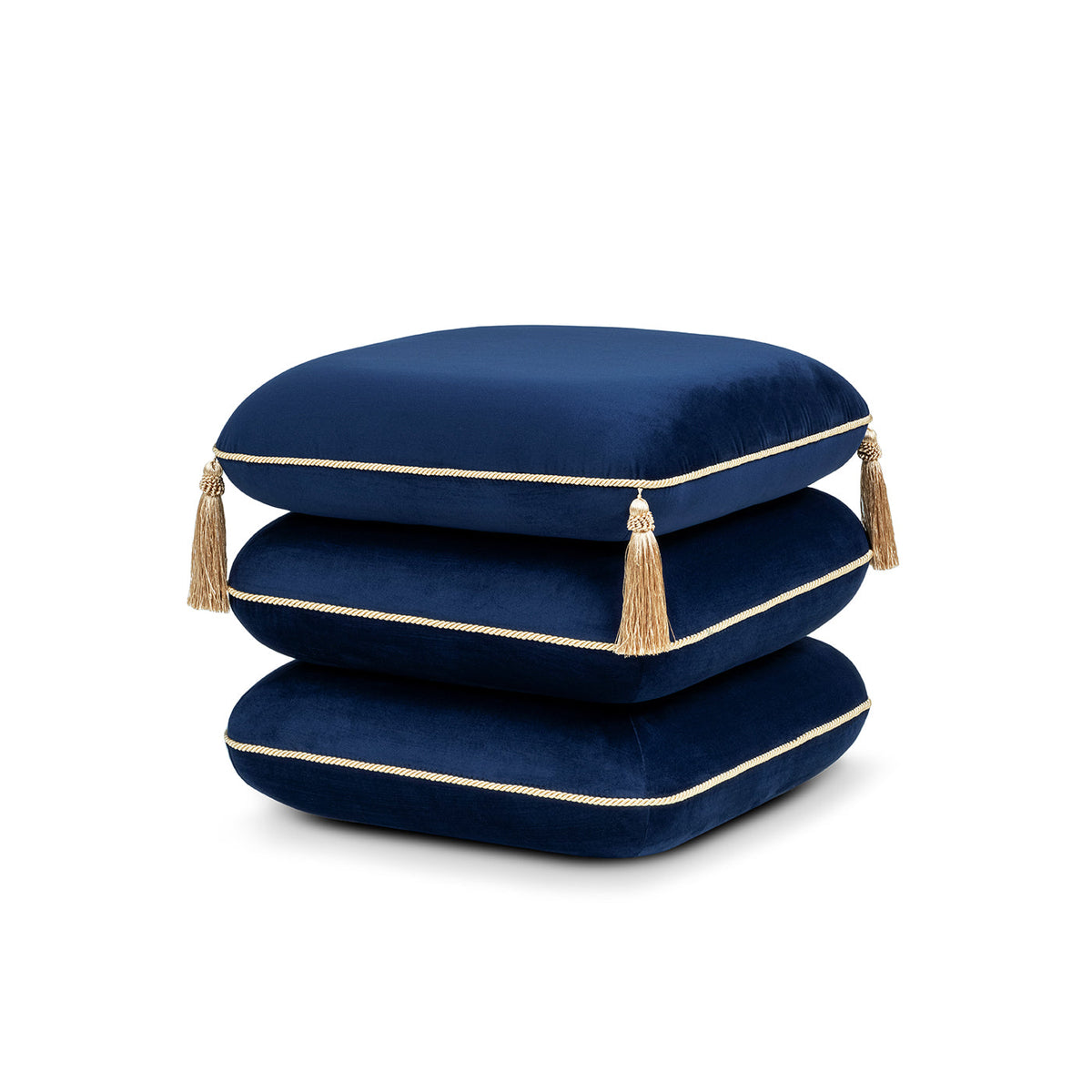Squared Velvet Ottoman with Bullion Fringe - Green