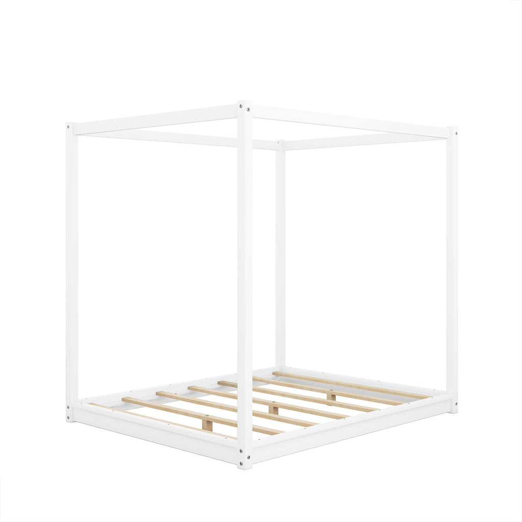 Wood Canopy Platform Bed with Airflow Slats and Support Legs - White or Light Brown