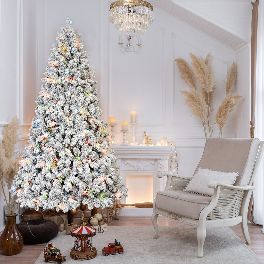 6FT Flocked Christmas Tree with 350 Colorful UL Lights - Green