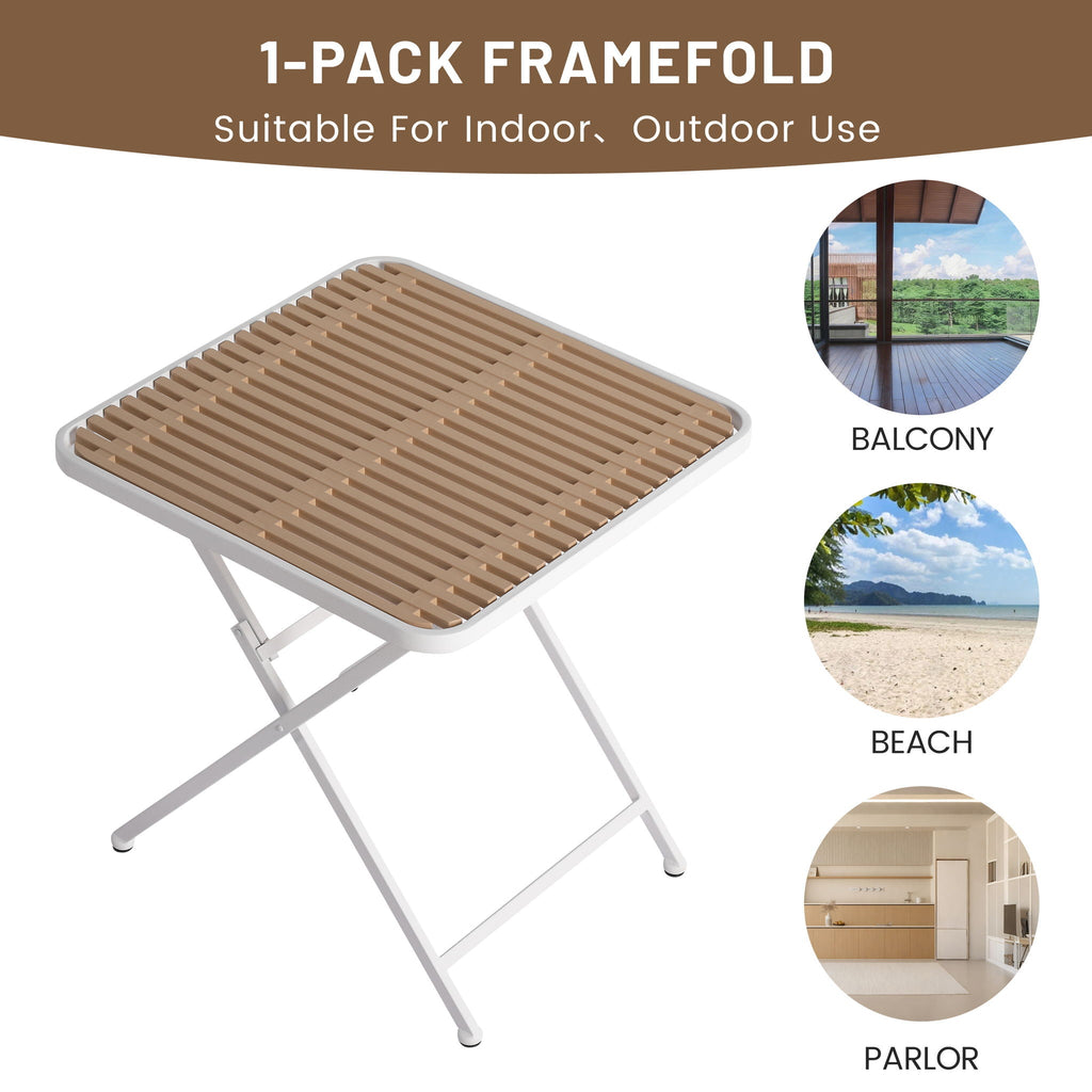 Modern Folding Square Table with Waterproof Top - Apricot / White