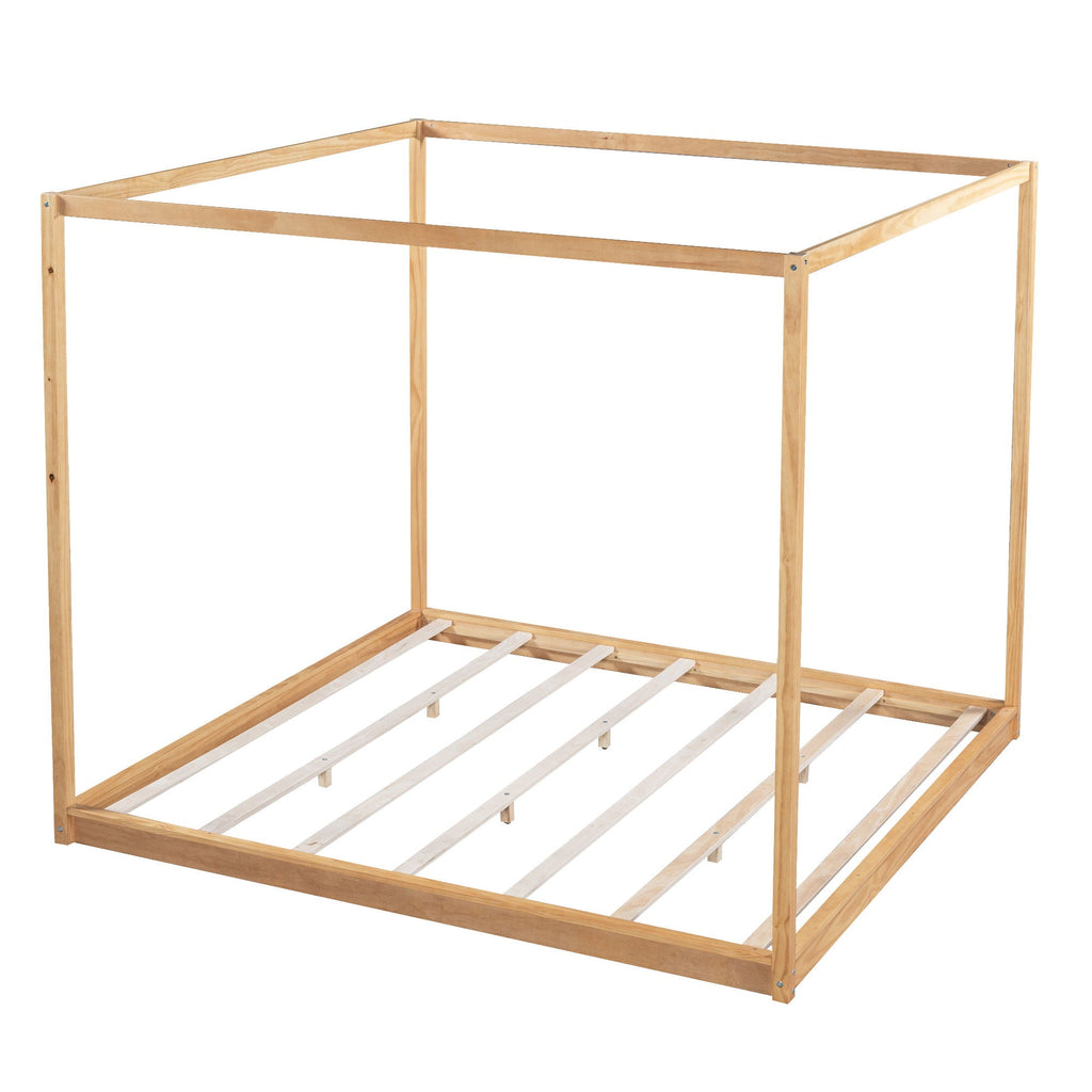 Wood Canopy Platform Bed with Airflow Slats and Support Legs - White or Light Brown