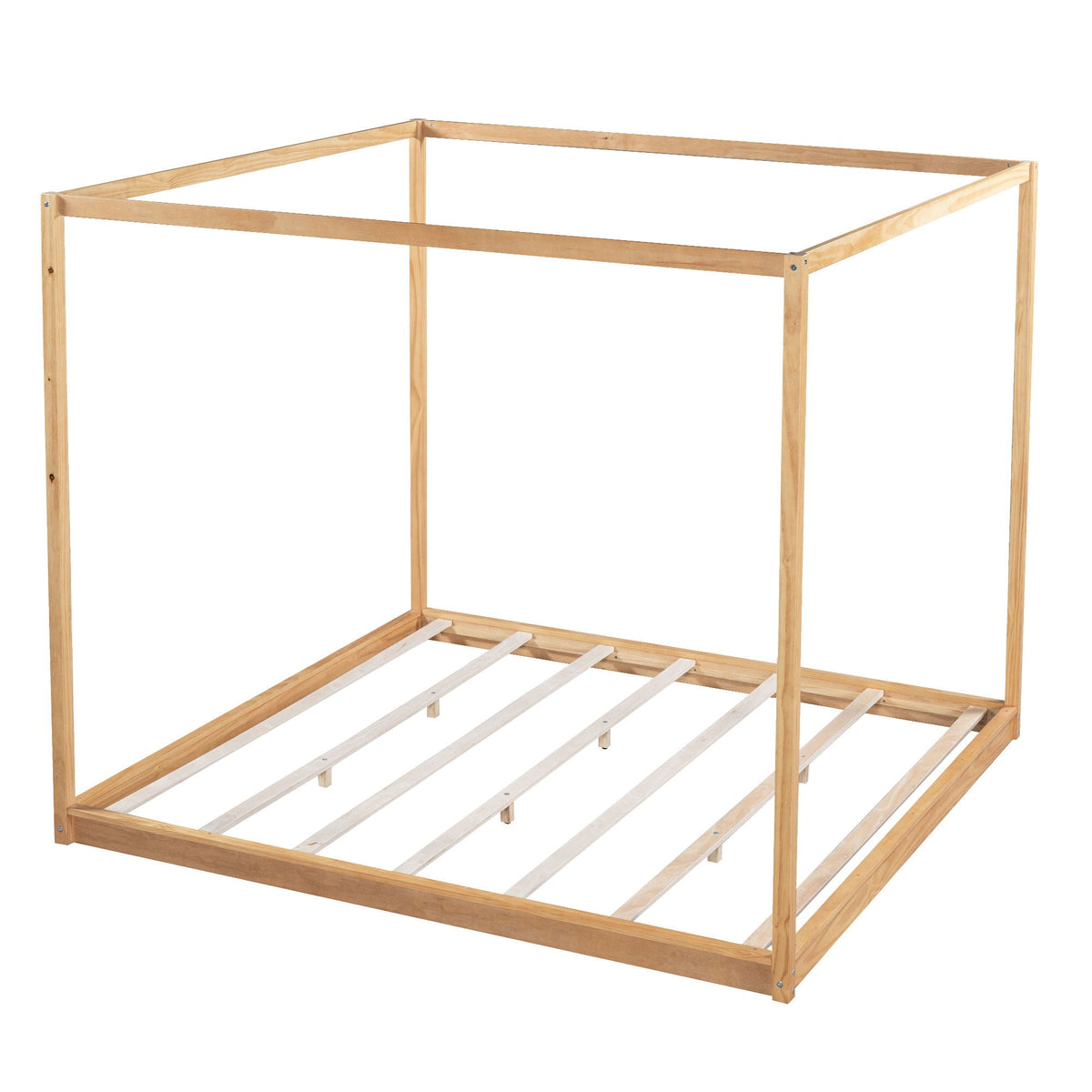 Wood Canopy Platform Bed with Airflow Slats and Support Legs - White or Light Brown