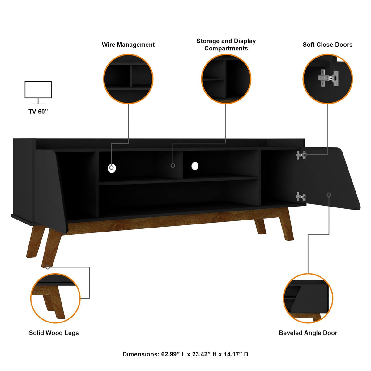 TV Stand with 5 Shelves and Soft Close Doors - Multiple Colors