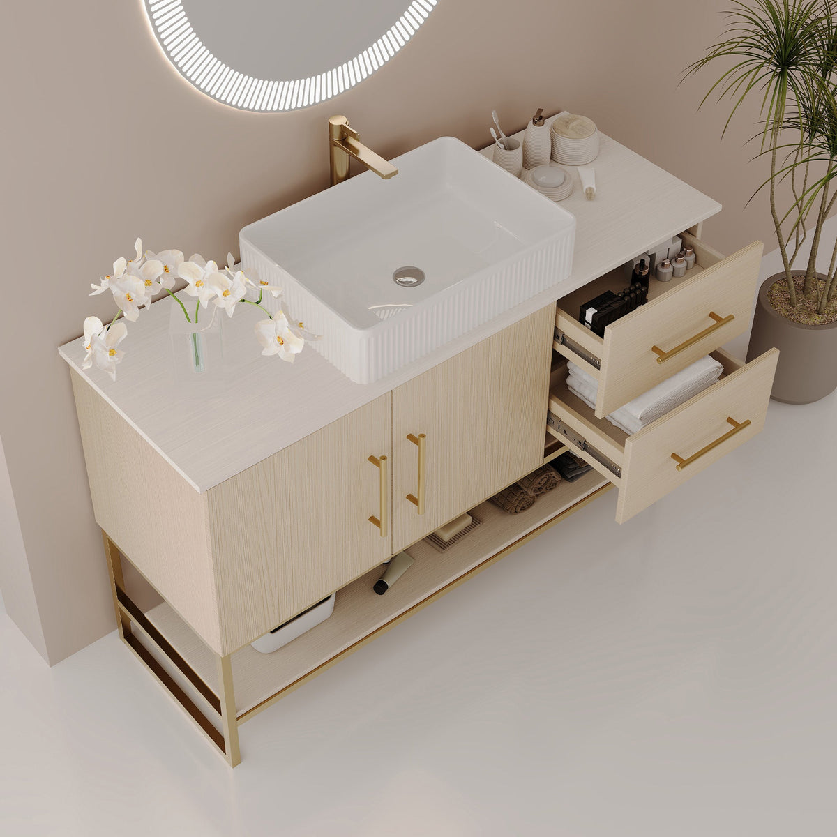 Modern Bathroom Vanity with Ceramic Vessel Sink