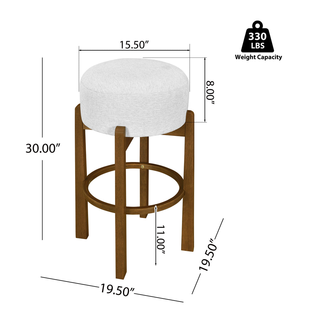 Vera Indoor Wooden Upholstered Barstool with Ivory Cushion - Dark