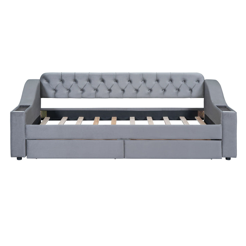 Upholstered Daybed With Storage Armrests And USB Port