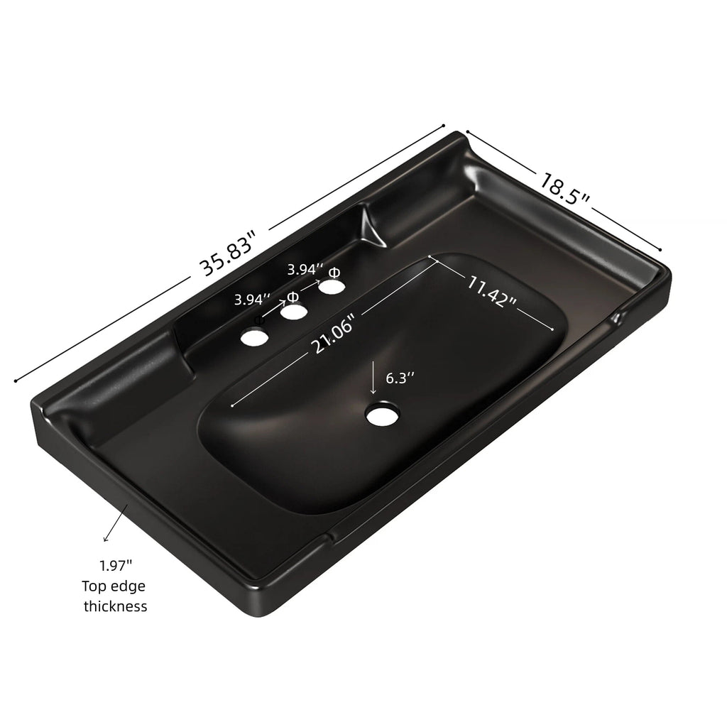 36" Bathroom Ceramic Basin with 3 Pre-Drilled Holes - Green or Black