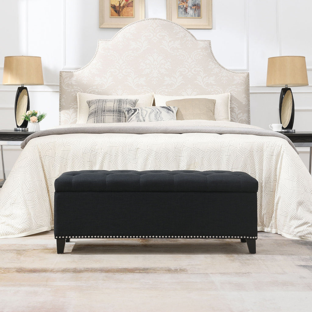 Button-Tufted Storage Ottoman with Safety Close Hinge - Light Brown or Black