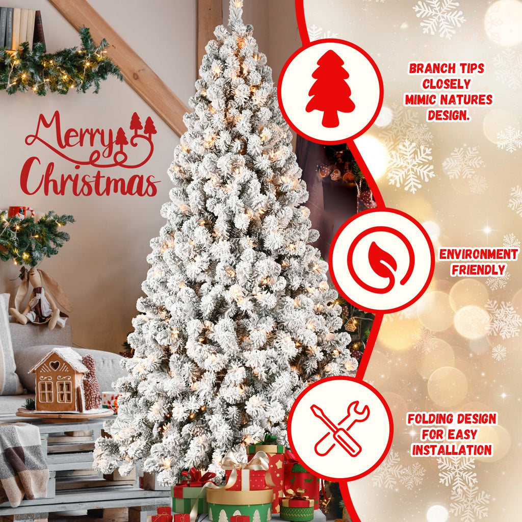 8ft Flocked Pre-Lit Christmas Tree with 500 Warm Lights - PVC