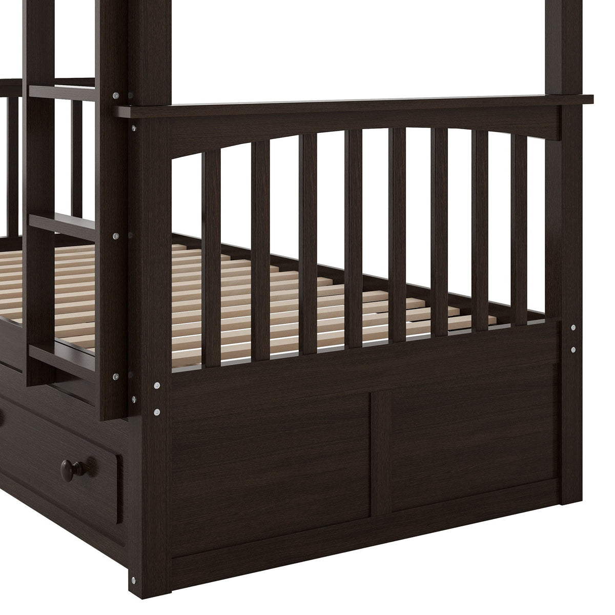 Convertible Bunk Bed With Drawers - Solid Wood with Storage - White, Dark Brown or Dark Gray