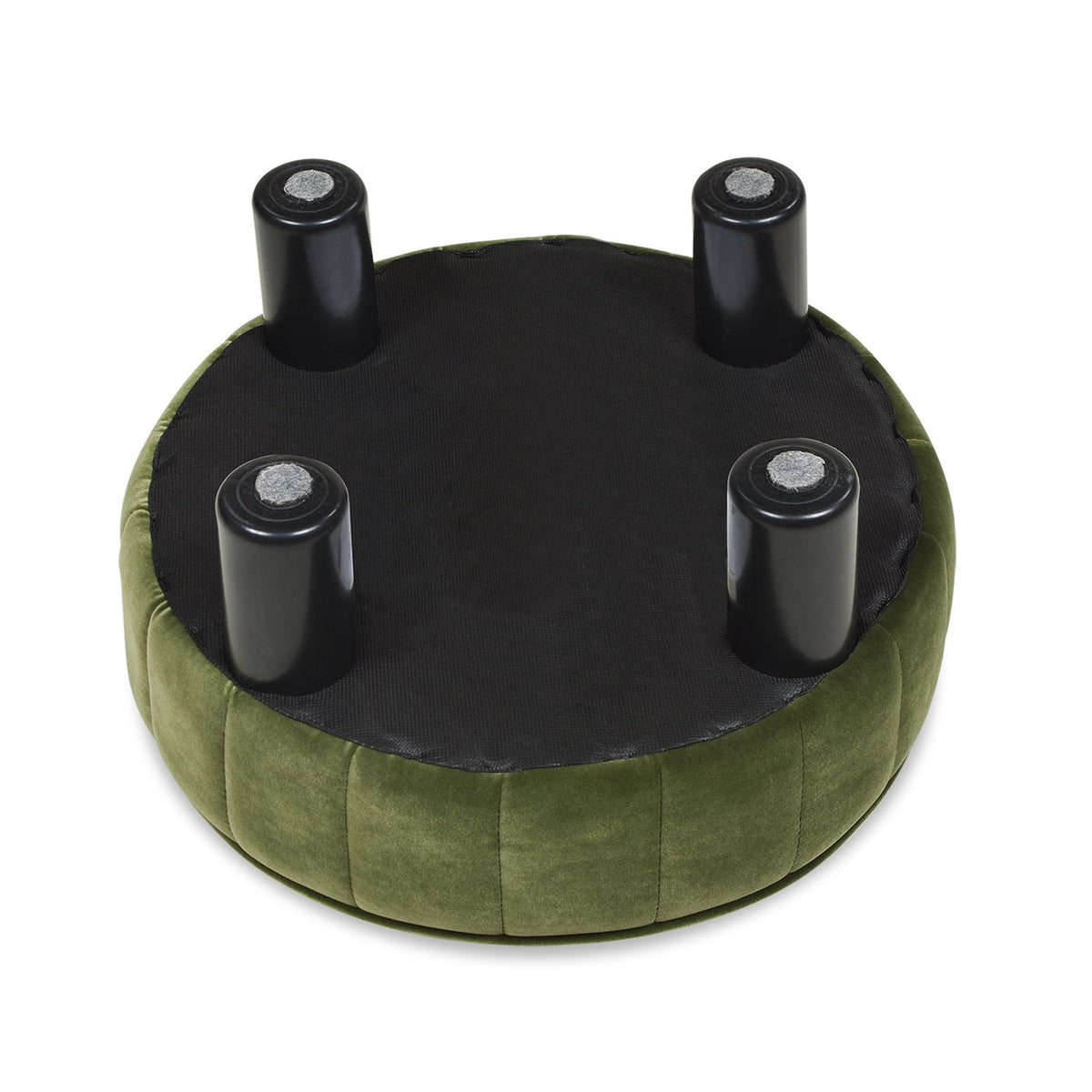 Round Footstool Ottoman with Tufted Upholstery - Olive Green