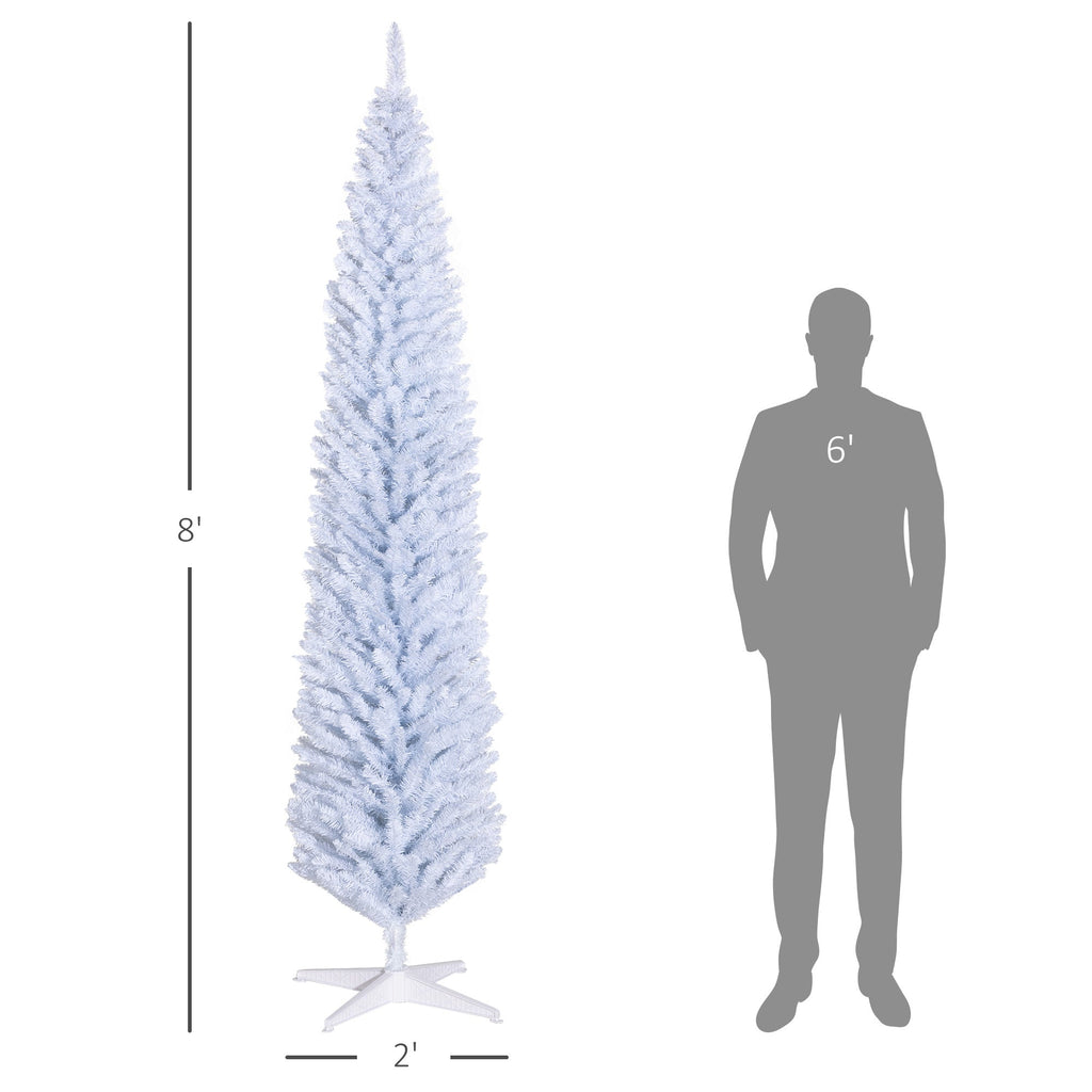 8ft Pencil Artificial Christmas Tree with Realistic Branches - White