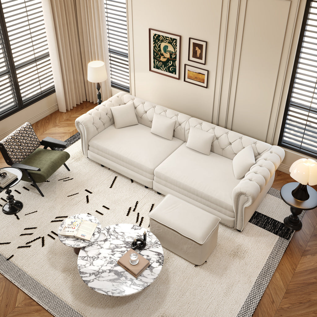 Chesterfield 3-in-1 Pull-Out Sofa Bed with Ottoman - Velvet