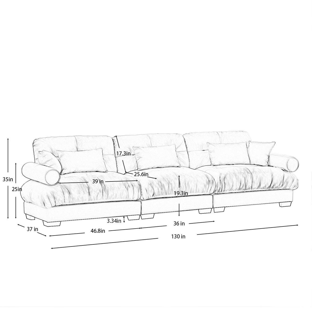 Modern Sofa with Bolstered Armrests and Pillows - Beige or Dark Green