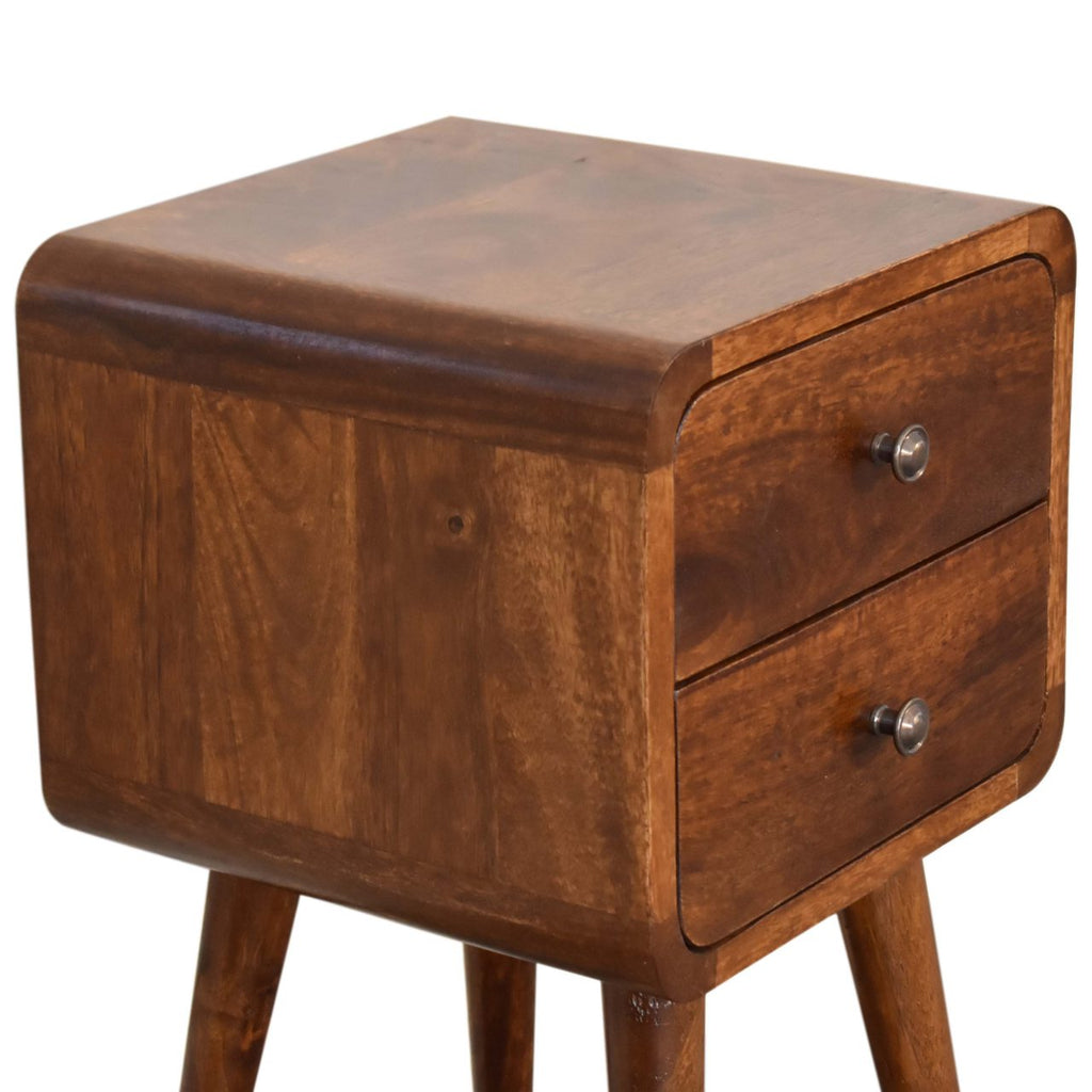 Soli Wood Mini Curved Nightstand with 2 Drawers - Chestnut