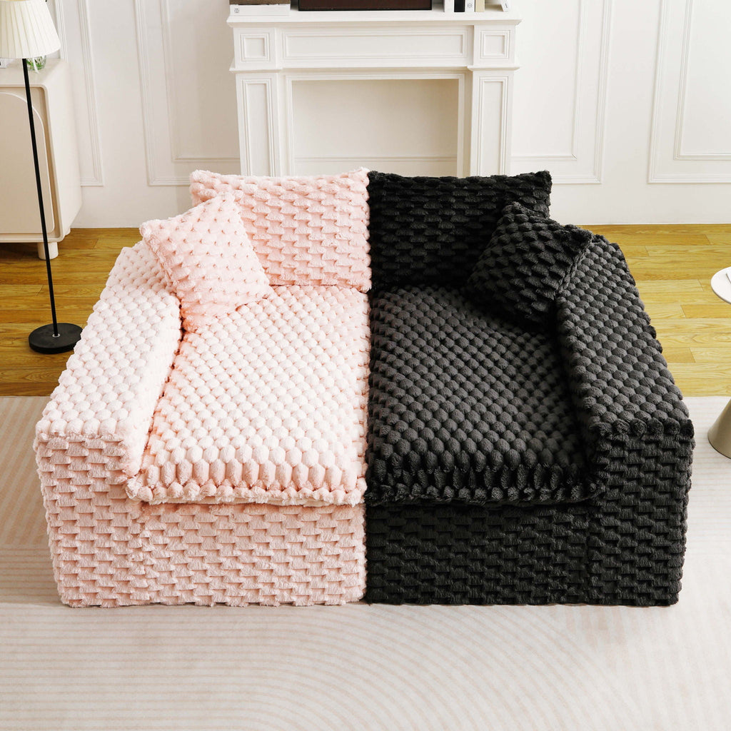 Multifunctional 4-Seater Stationary Sofa with Adjustable Layout - Pink & Black