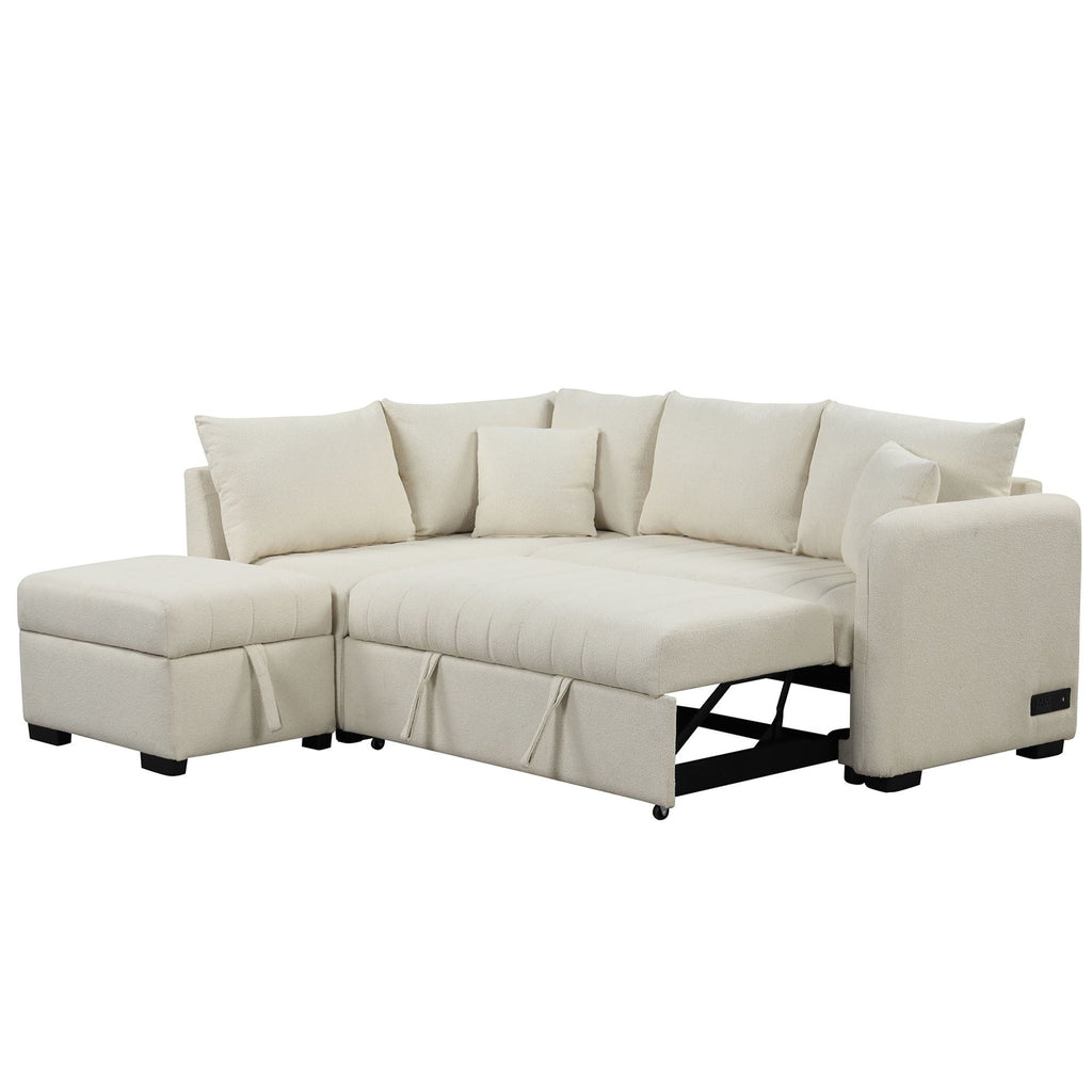 L-Shaped Sleeper Sectional with Pull-Out Bed and Storage Ottoman - Gray or Beige