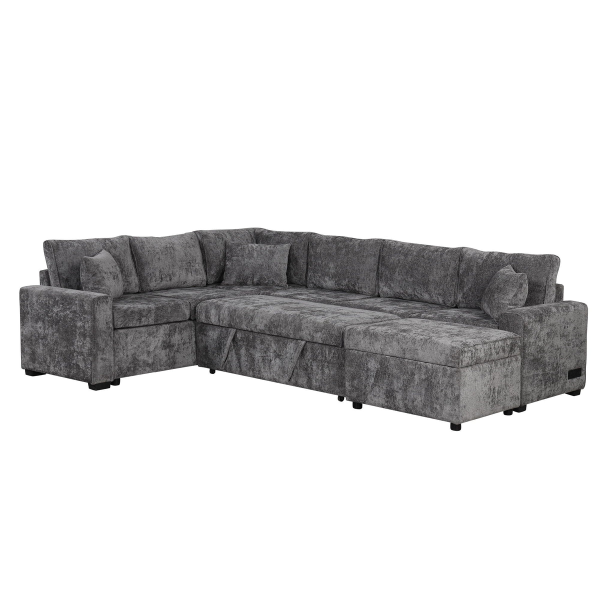 Sleeper Sectional Sofa with Storage Ottoman and USB Charging - White or Dark Gray