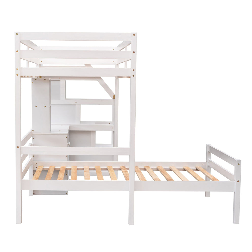 Storage Loft Bed with Stand Alone Bed and Desk - Twin Size