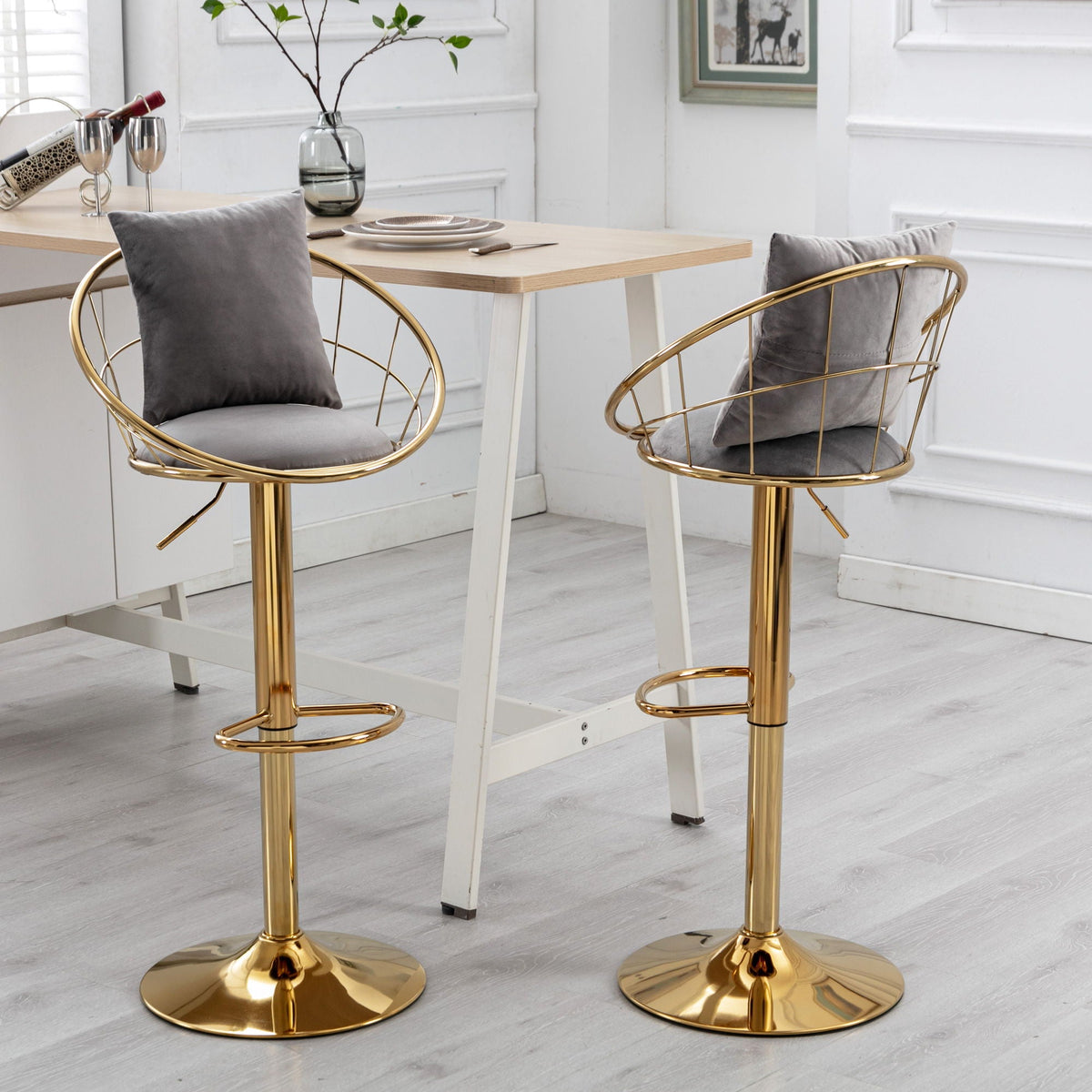 Adjustable Velvet Bar Stool Set with 360° Rotation - Multiple Colors